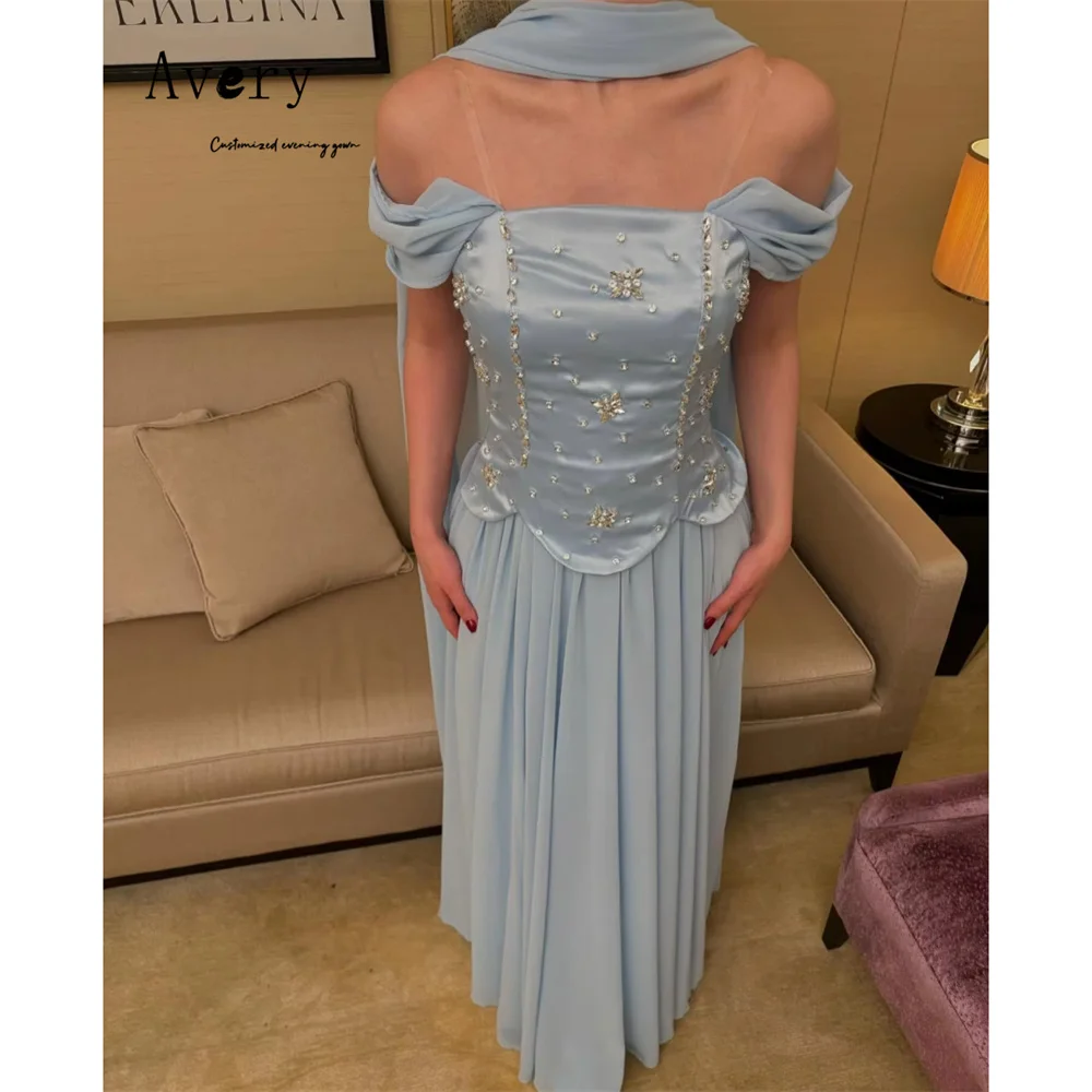 

Avery Custom Blue Rhinestone Shiny A Line Evening Dresses for Luxury Party Elegant Dresses 2025 Woman Luxury Long Prom Dress