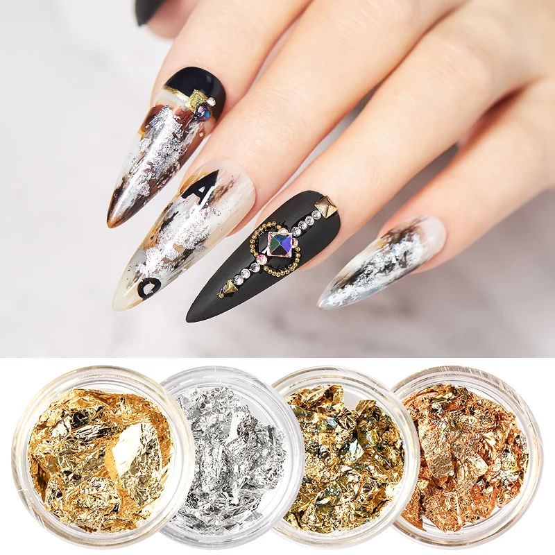 1 Box Gold Silver Irregular Aluminum Foil Paper Nail Art Sticker 3D Glitter DIY Manicure UV Gel Polish Nail Decoration Tools