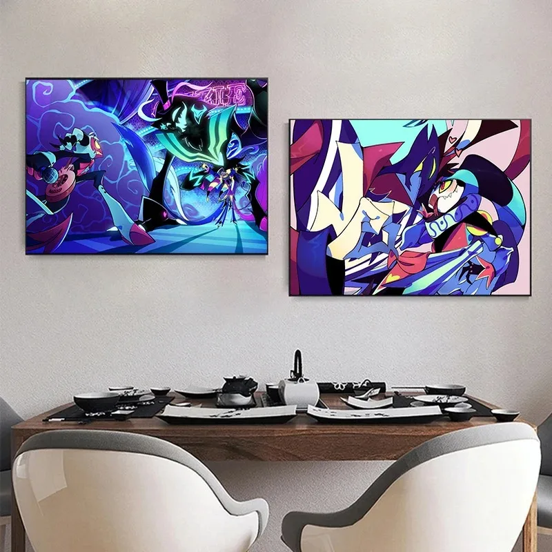 Anime Gay Couple Blitz and Stolas Canvas Poster Fizzarolli and Asmodeus Hell Demon for Living Room Bedroom Playroom Home Decor