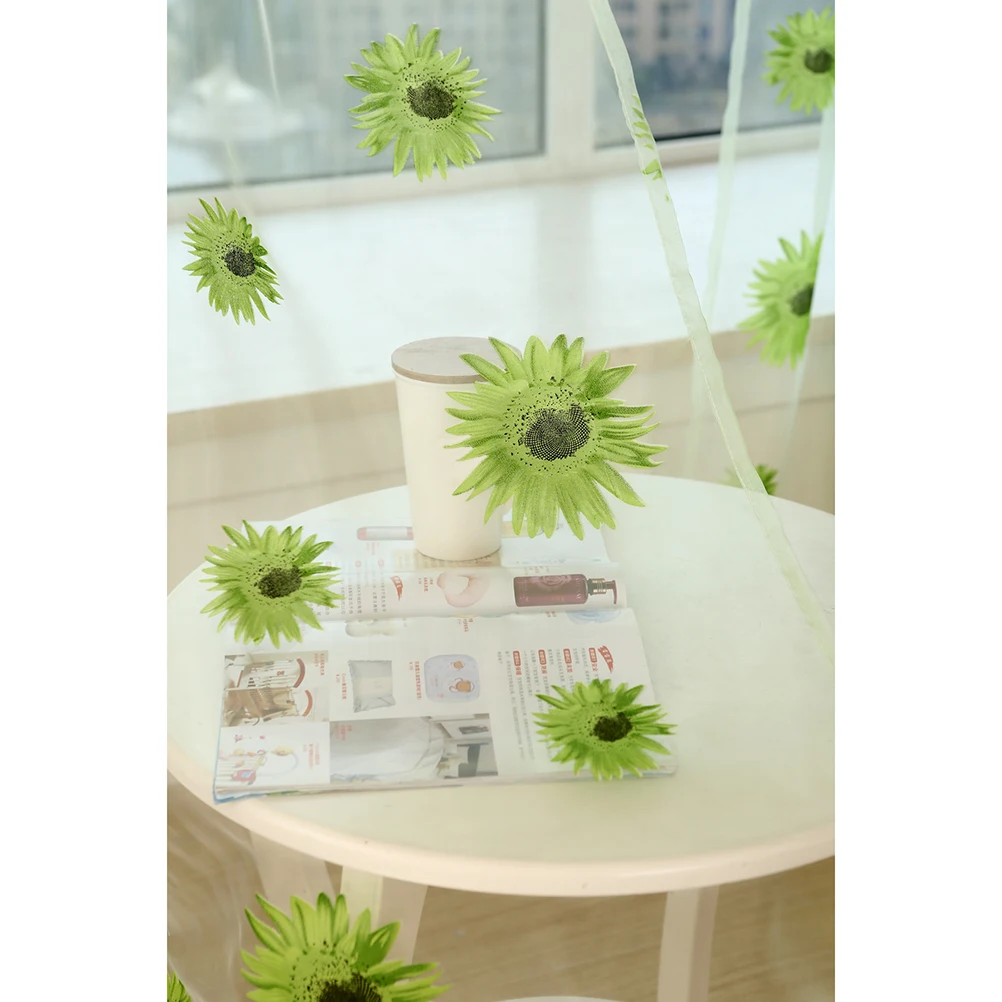 

Sunflower Pattern Transparent Tulle Window Sheer Curtains Rod Pocket Voile For Bedroom Living 100X270Cm Green