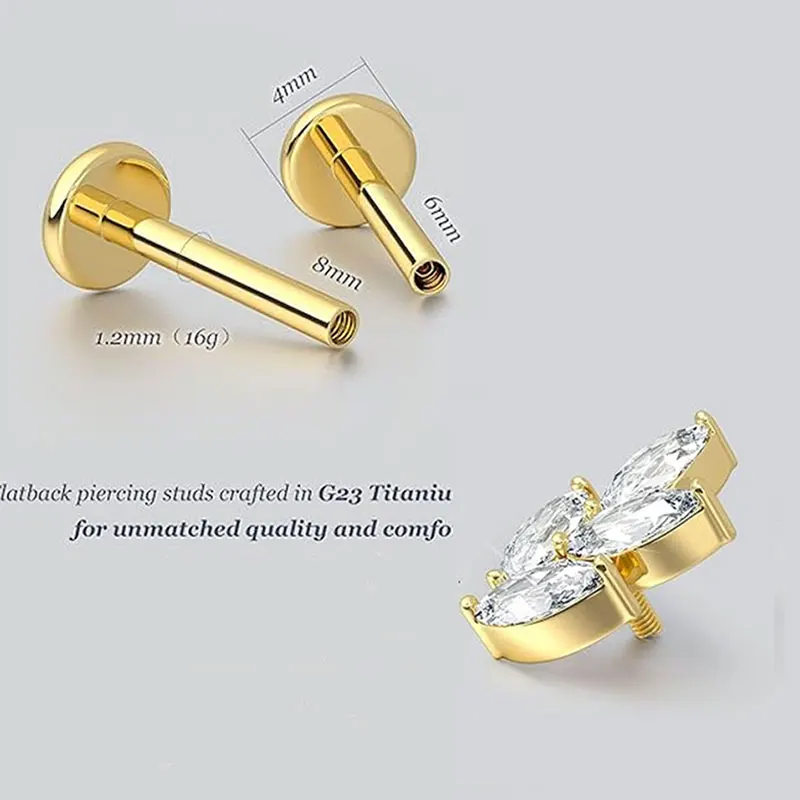 2pcs F136 G23 Titanium Cartilage Earring Internally Threadless Labret Piercing 16G Tragus Helix Daith Piercing Lip Body Jewelry view 5