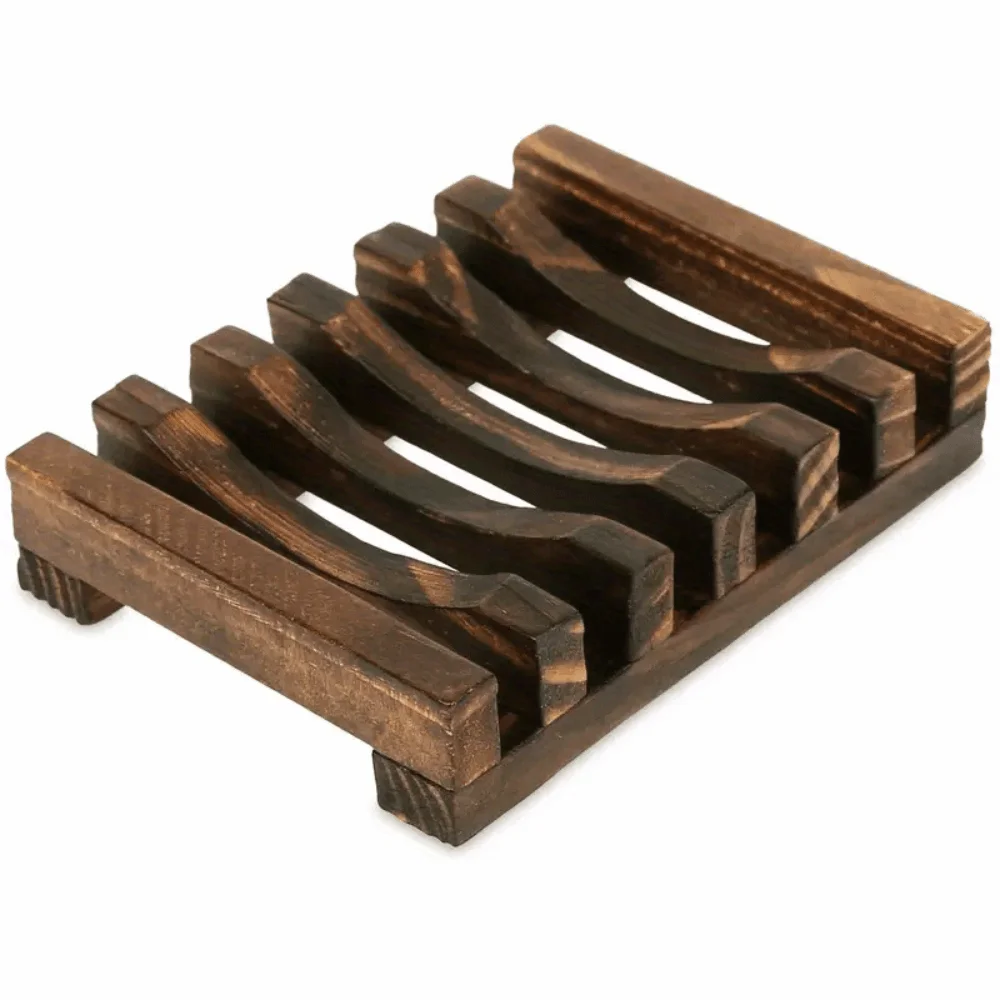 Natural Wood Soap Dish Holder Mildew Resistant Drain Rack Wooden Soap Dish Tray with Self-Draining Soap Box Storage Rack