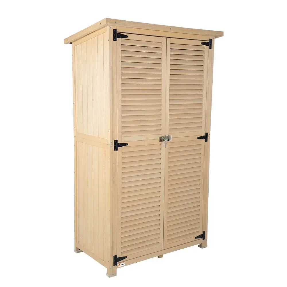 2026 Large Eco-Friendly Wooden Timber Garden Storage Cabinet Waterproof Indoor/Outdoor Home Balcony Patio Tool Equipment Shed Ho