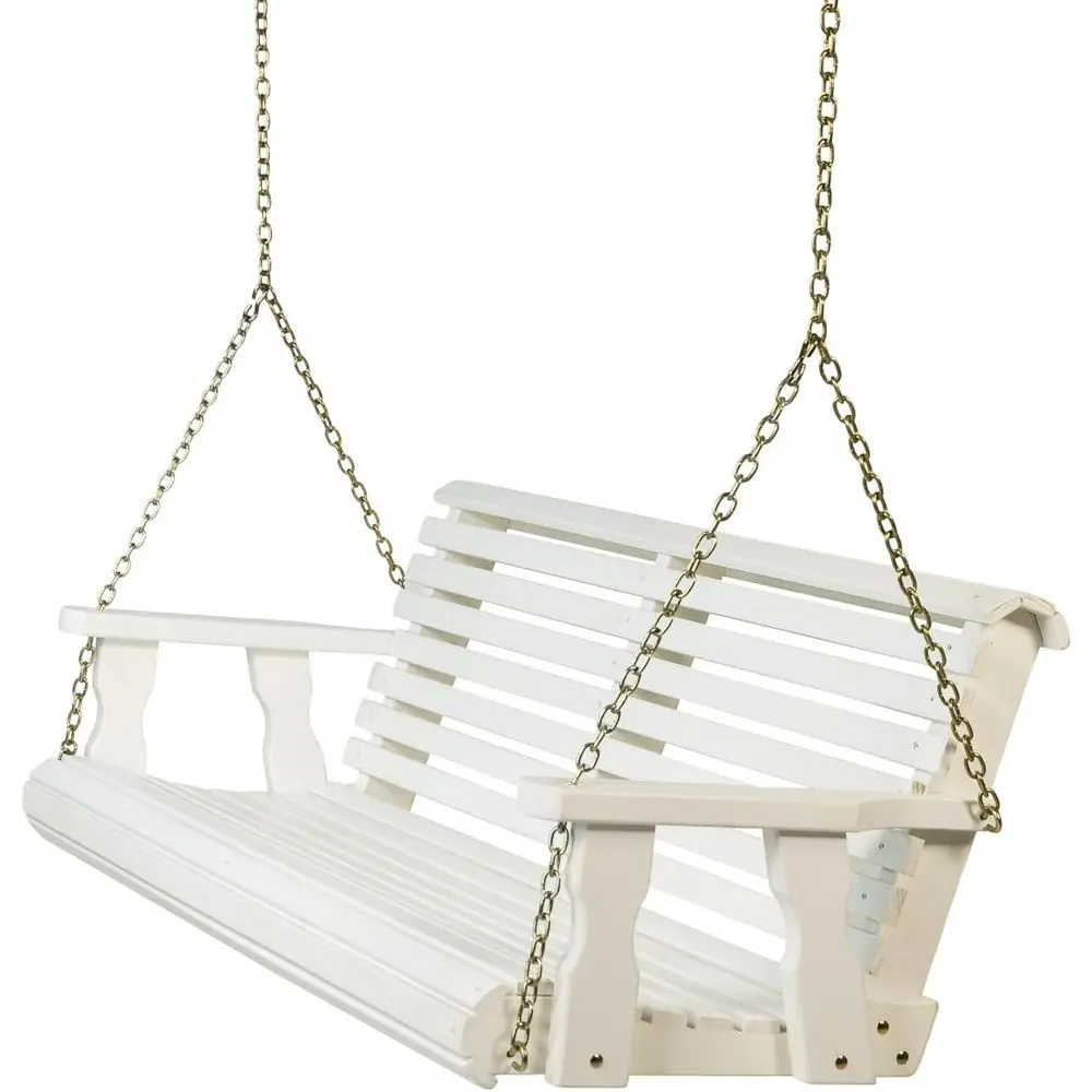 Amish Crafted 700lb Capacity Wooden Rollback Porch Swing with Hanging Chains, 5ft, Semi-Solid White