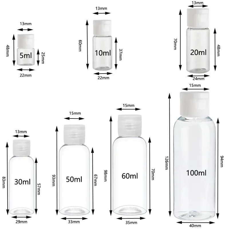 30 pçs 5ml-100ml recipiente vazio de plástico garrafa dispensador shampoo loção squeeze jar plástico maquiagem recarregável dispensador de sabão