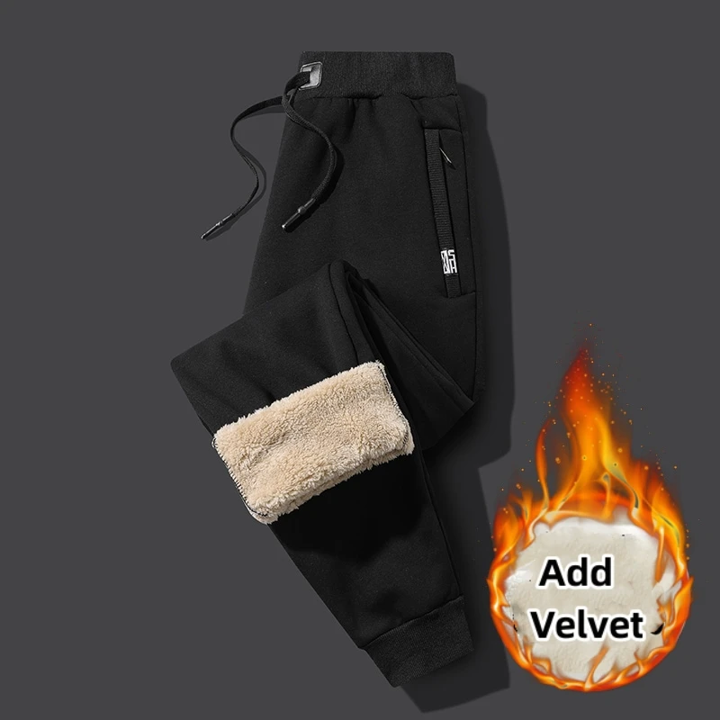 New Winter Fleece Outdoor Sports Pants Men Trousers Velvet Lining Sweatpants Neutral  Solid Color Baggy Thickened Loose Pants