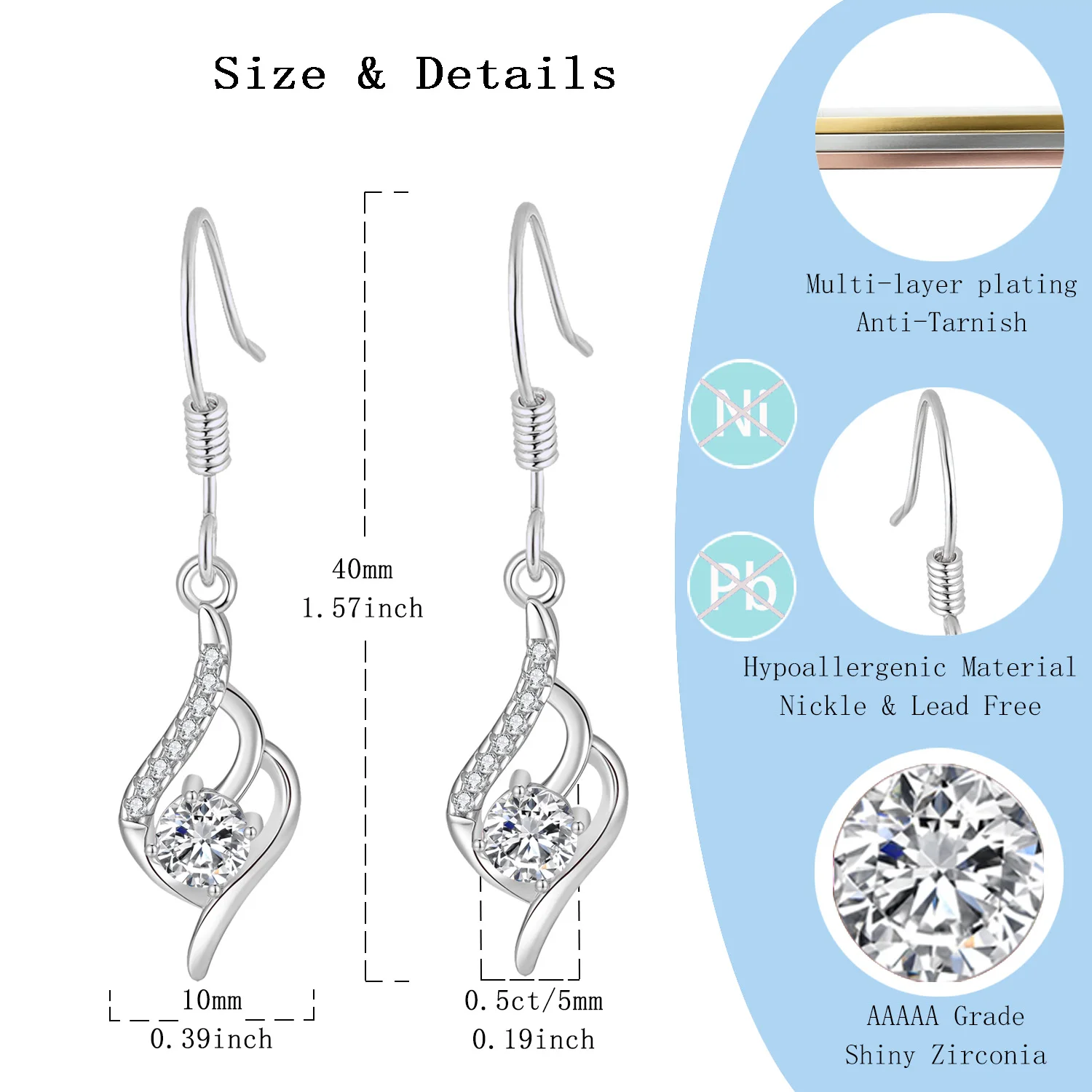 LAMVOICE Designer-Artikel von hoher Qualität, Valentinstagsgeschenk für hochwertigen Schmuck, 1 Karat Zirkonia, hypoallergener Haken
