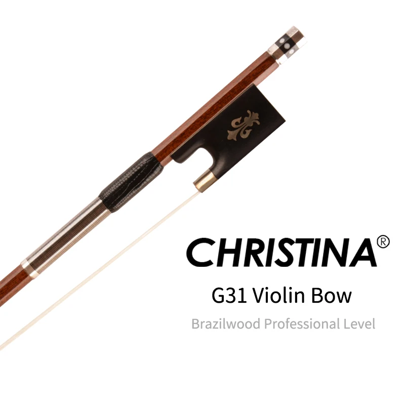 

Смычок для скрипки CHRISTINA G31, бразильское дерево, круглый, трехсоставной, винтовой, с черной колодкой, шелковая металлическая обмотка, размер 4/4.