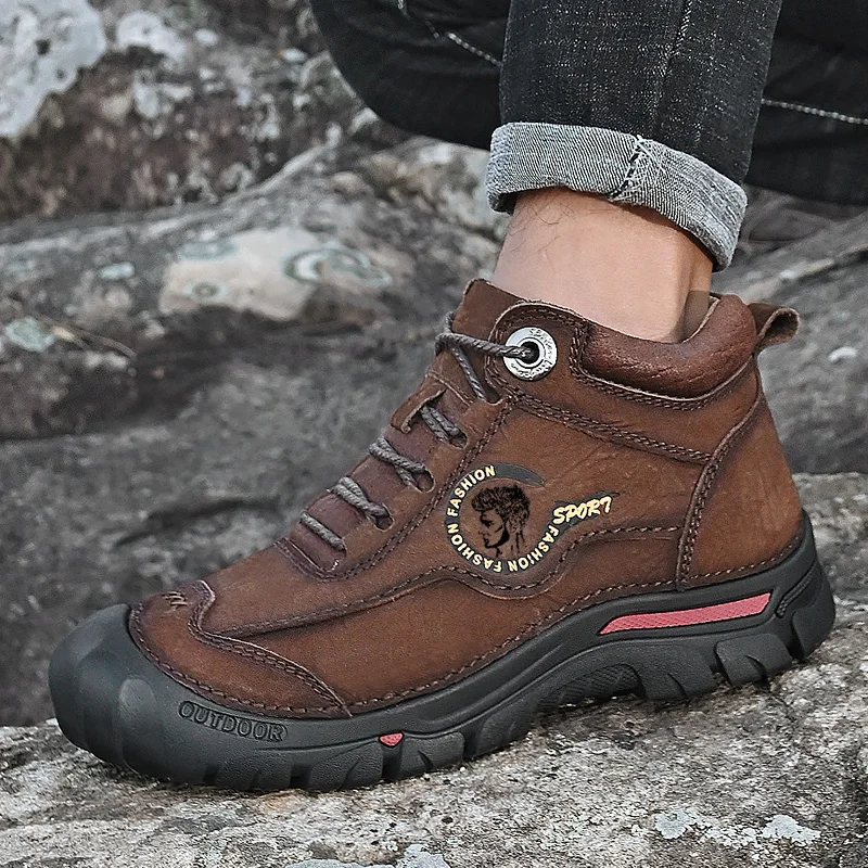 

Winter Outdoor Warm Plush Men's Strap Up Hiking Boots Soft Sole Comfortable Mountaineering Boot Luxury Brand Non-slip Snow Boots