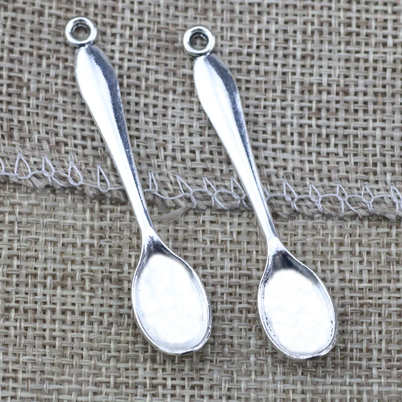 10pcs/lot 11*55mm Retro Alloy Spoon Charms For Making Cute Earrings Pendants Necklaces DIY Keychains Jewelry Finding