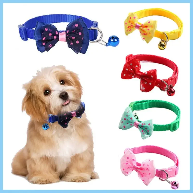 Cute Pet Collars Dot Bow Bell Collars Cute Cat Dog Collars Pet Supplies Multicolor Adjustable Pet Dressing Tools Cat Accessories