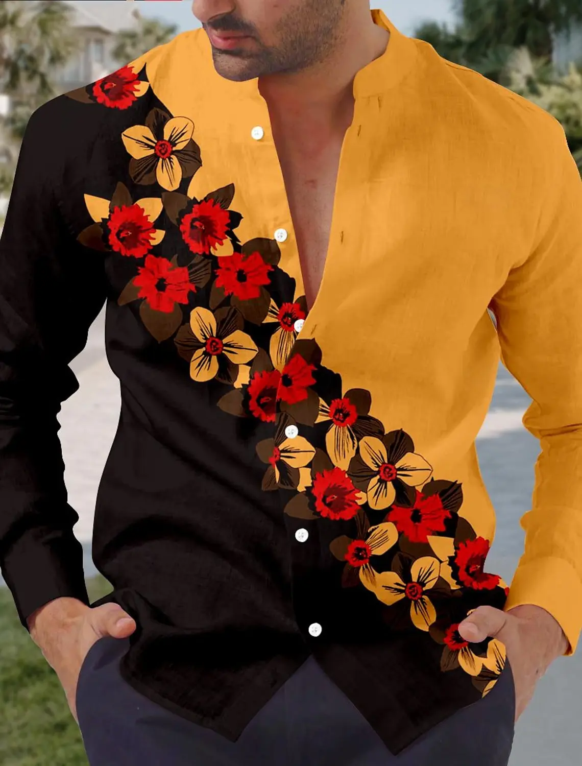 

Floral Vintage Men's Shirt Daily Wear Going out Weekend Summer Spring & Fall Turndown Collar Long Sleeve Rose Polyster Shirt