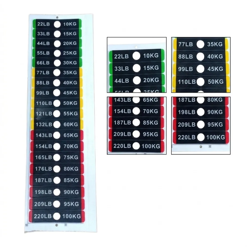 2pcs Plastic Weight Stickers for Fitness Machines 0kg to 100kg Labels 5kg Intervals Bold Legible Numbers 7x1.2cm White Yellow