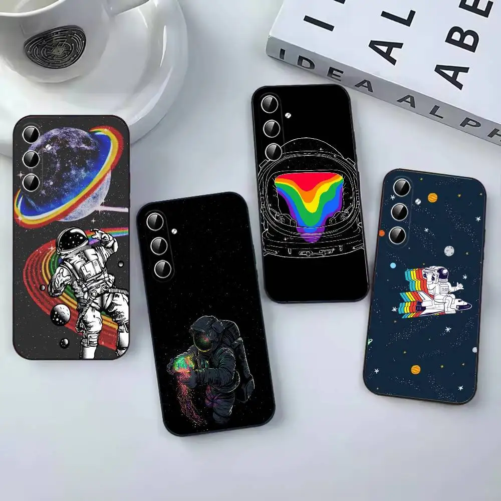 Rainbow Starry Astronaut Fashion Phone Case For Samsung Galaxy A 22,71,53,52,51,72,73,J7,8,9 Soft Black Cover