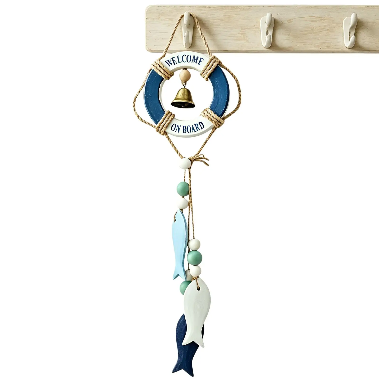 Nautical Theme Decor Hangable Life Ring Wall Pendant With Rope And Bell Coastal Decor For Bedroom Entryway Restaurant Cafe Hotel
