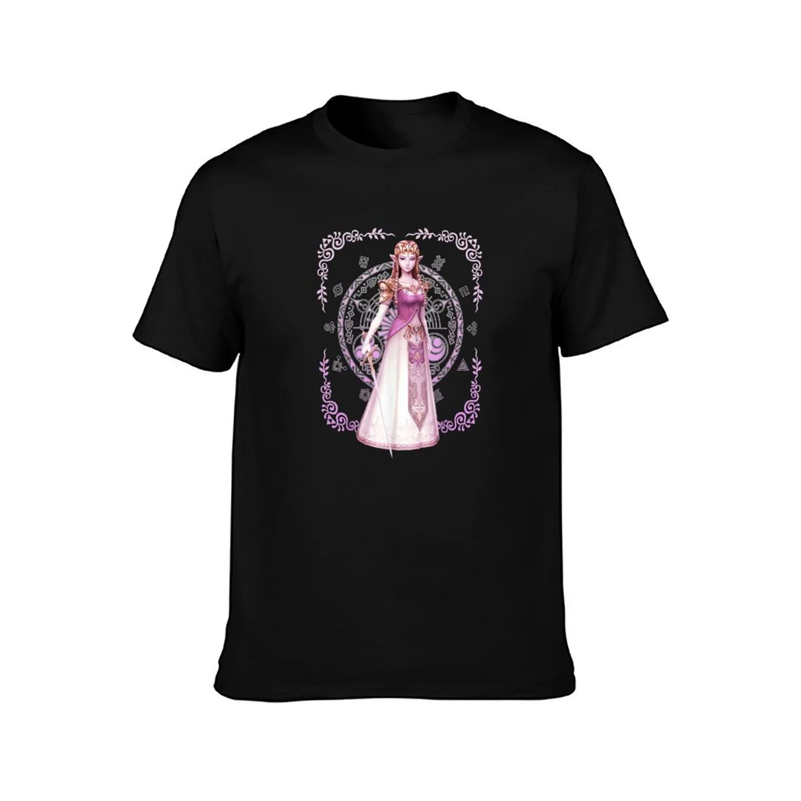 Z.e.l.d.a Pink Ornate Border Portrait Graphic T-Shirt anime tees tshirts for men