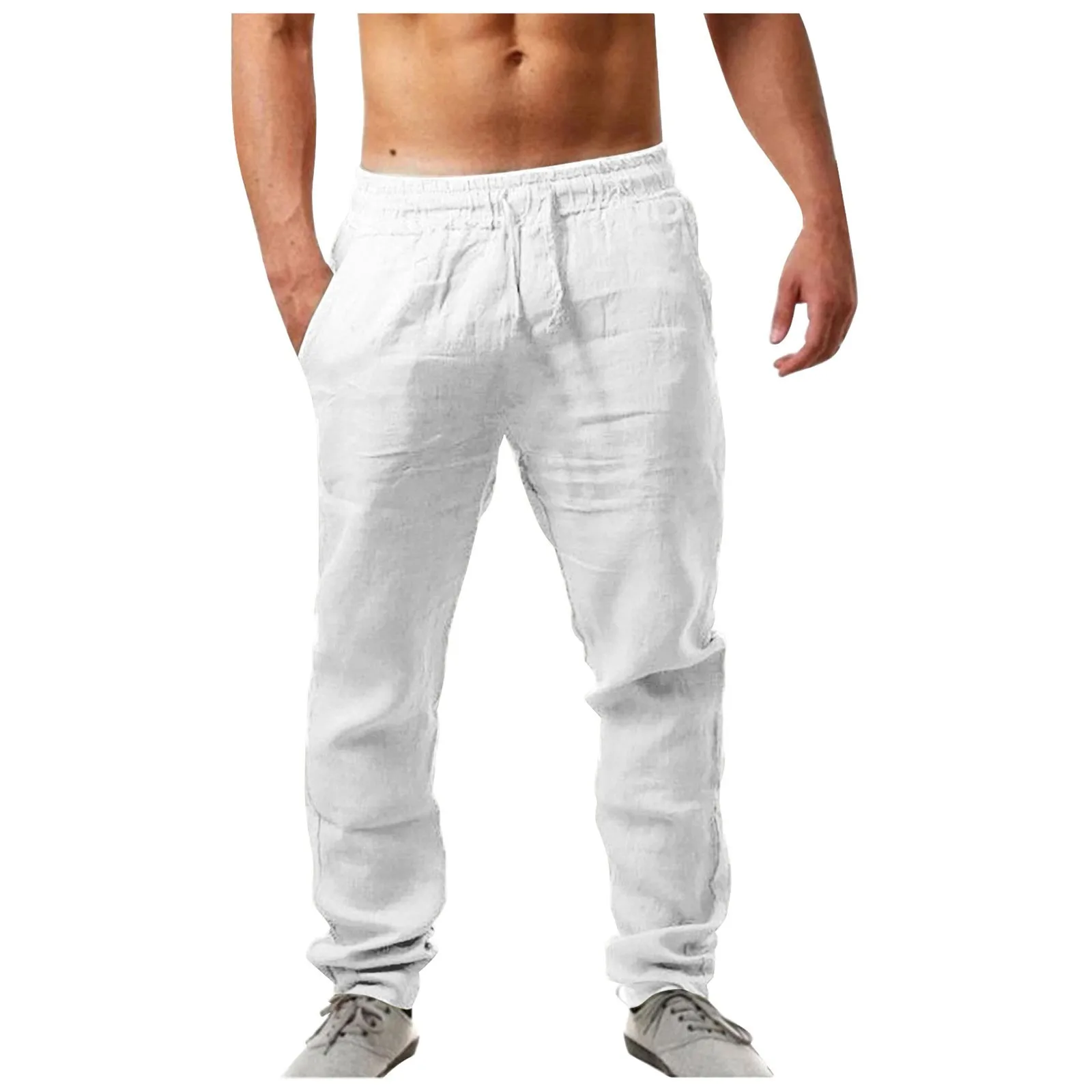 Pantalon de dehors Respirant en Chanvre et Coton pour Homme, Vêtement Long et Confortable, Simple, Assressentiavec Tout