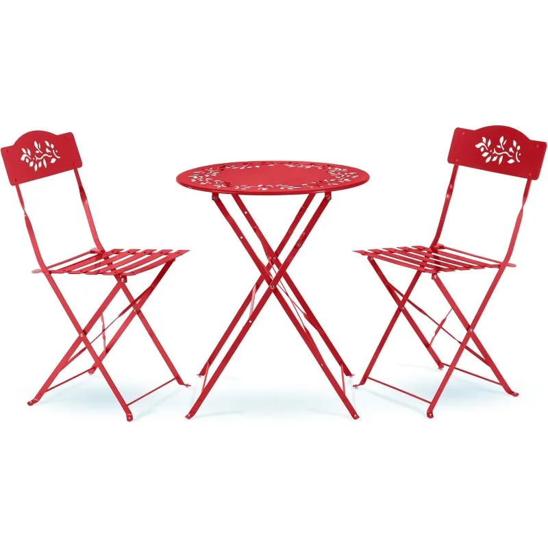 Alpine Corporation Indoor/Outdoor 3-Piece Bistro Set Folding Table and Chairs Patio Seating, Red