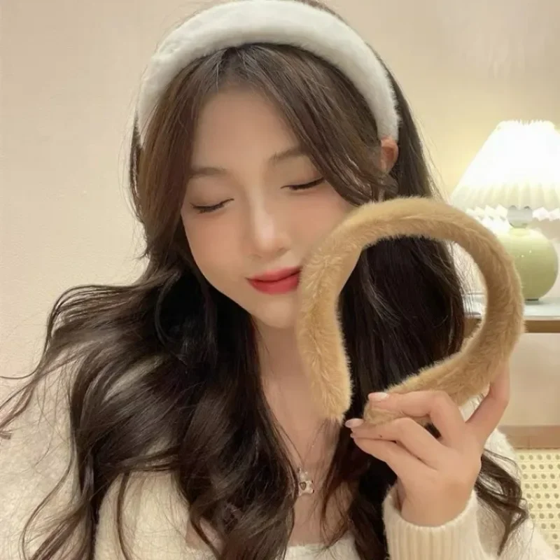 Sweet Plush Hairband Autumn Winter New Fashion Makeup Wash Face Hair Hoop Solid Color Wide Padded Headwear for Girls Women