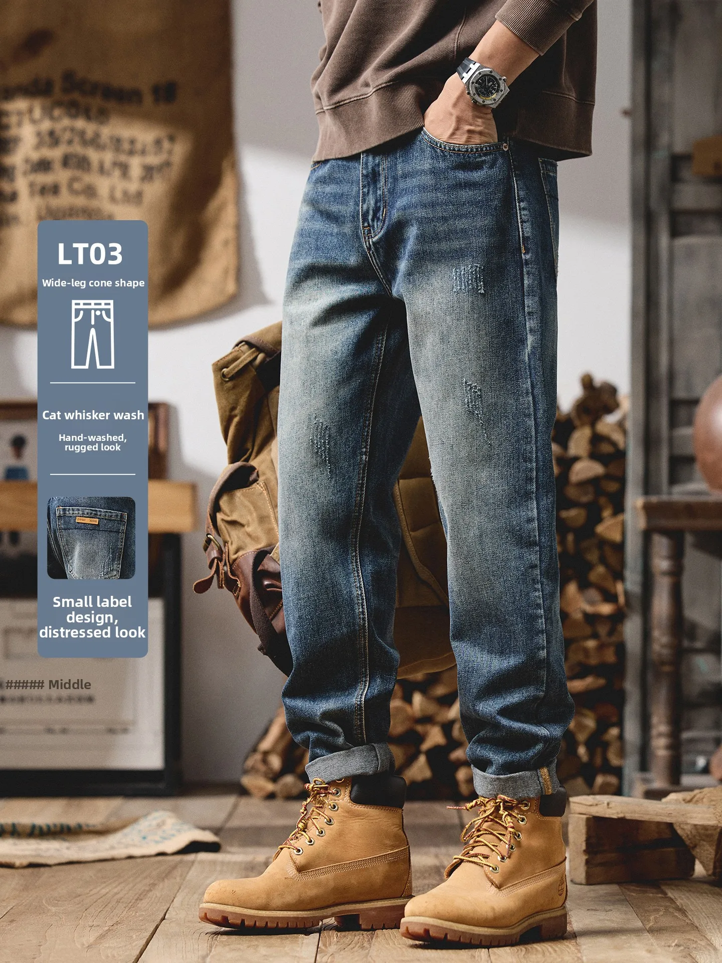 

Waed Vintage Men's Jeans Loose Fit Casual Retro American Sle Wear Resistant Cotton Polyester Blend Autumn Seasonal Wear