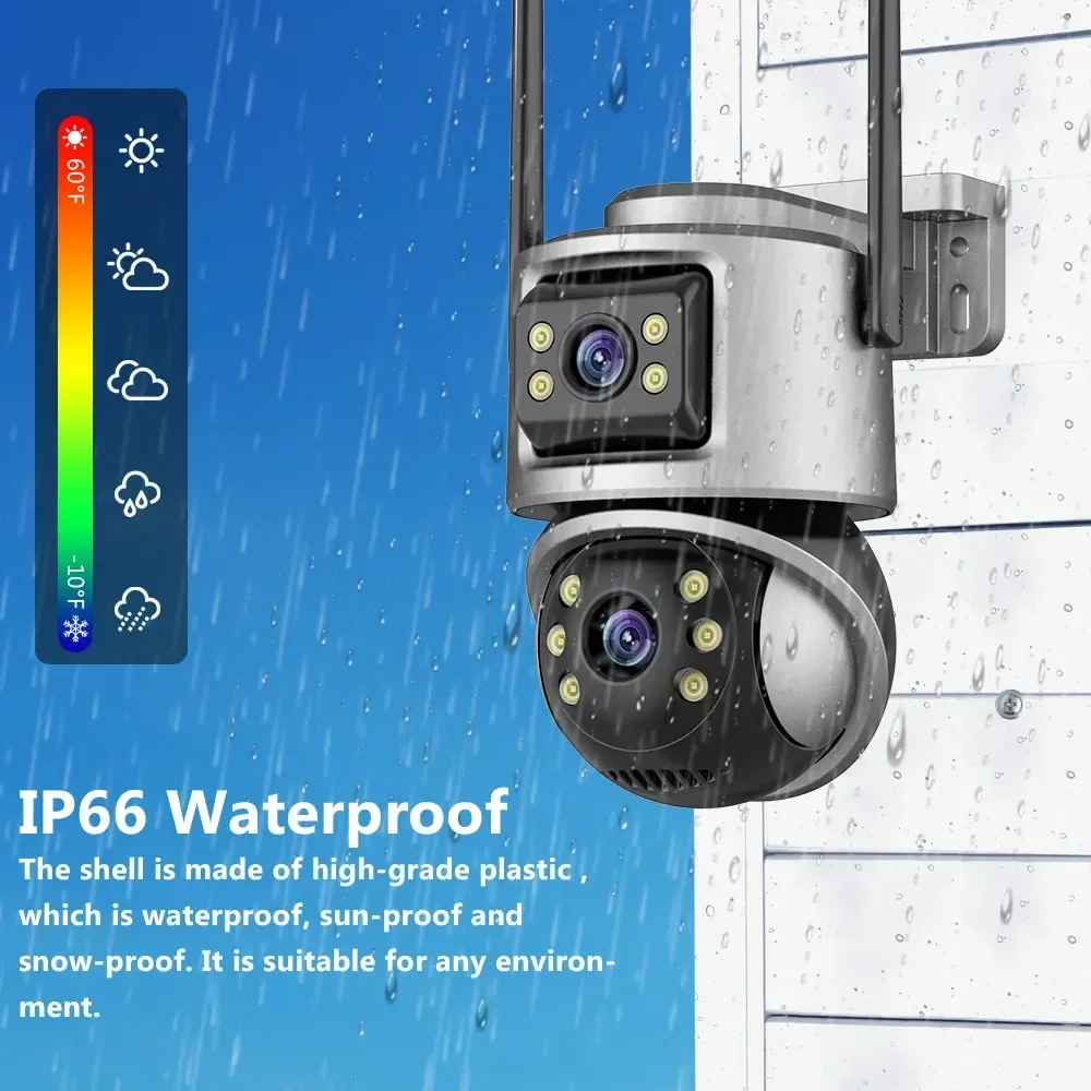 8mp 4k wifi câmera ip lente dupla ptz câmera de vigilância ao ar livre à prova dwaterproof água segurança portection ir cor visão noturna casa inteligente