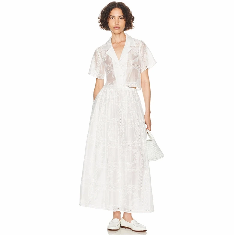 

Elegant Embroidered Hels Set Spring Edition Rylee Shirt Half Skirt Long Dress Commute Style Artistic Flared Sleeve UV Protection