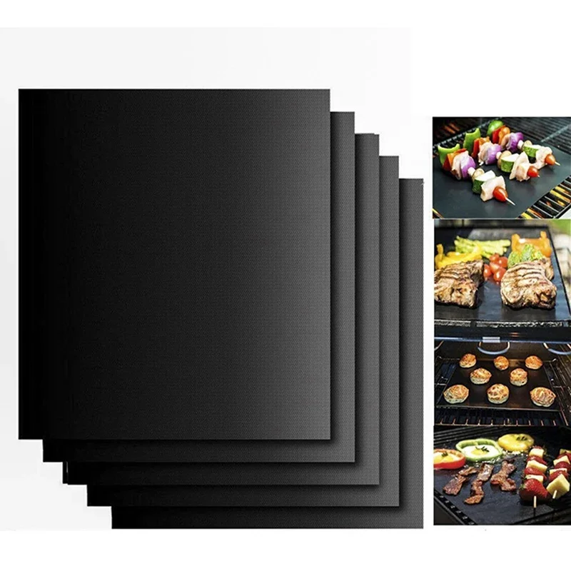 

5PCS Non-stick BBQ Grill Mat 40*33cm Baking Mat Cooking Grilling Sheet Heat Resistance Easily Cleaned Kitchen For Party Outdoor