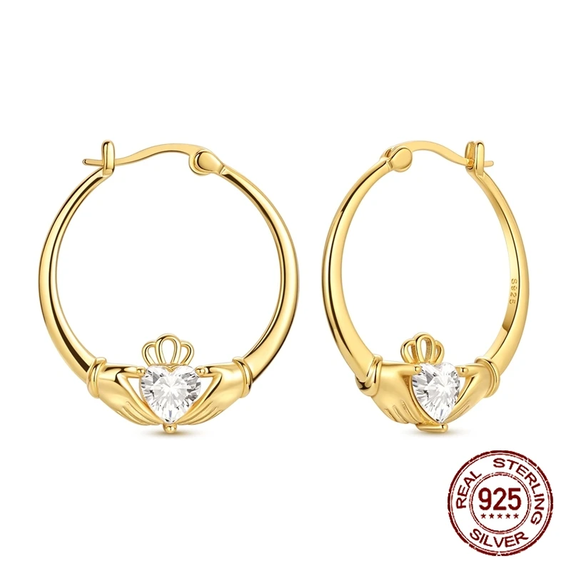 Klassische Ohrringe aus 925er-Sterlingsilber mit irischem Claddagh-Symbol, Creolen für Frauen, Verlobung, Geburtstag, Proluxe, edler Schmuck, Geschenk