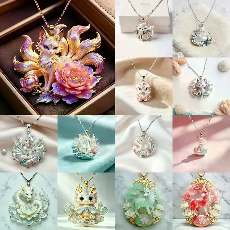 New Chinese Mythology Nine-tailed Fox Enamel Pendant Necklace Trendy Exquisite Jewelry Gifts For Women Friends Daily Wear