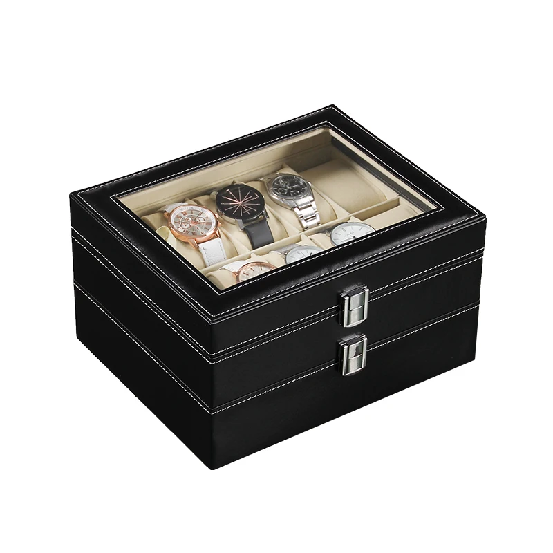 PU Leather 10/12/20 Slots Watch Organizer Boxes Storage Black  Wrist Watch Boxes  Watch Display Box regalos para hombre