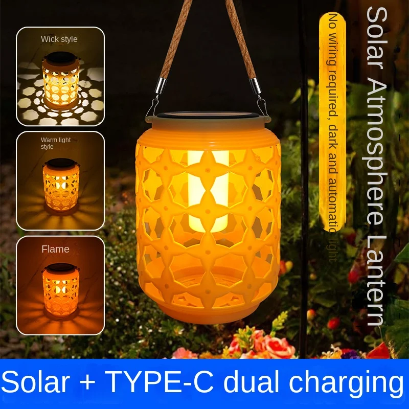 New Chinese Style Solar Lantern Courtyard Decoration Energy-Saving Creative Chandelier Outdoor Waterproof Portable Hanging Lamp