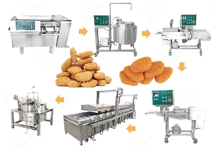 Automatic wholesale fried tunnel chicken nugget production line tempura shrimp chicken nugget making machine