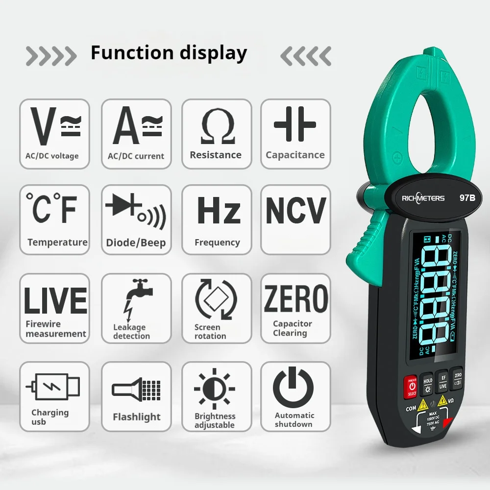 RM97B Leakage current clamp meter 600mA-60A 6000 Counts With Temperature Capacitance Frequency NCV