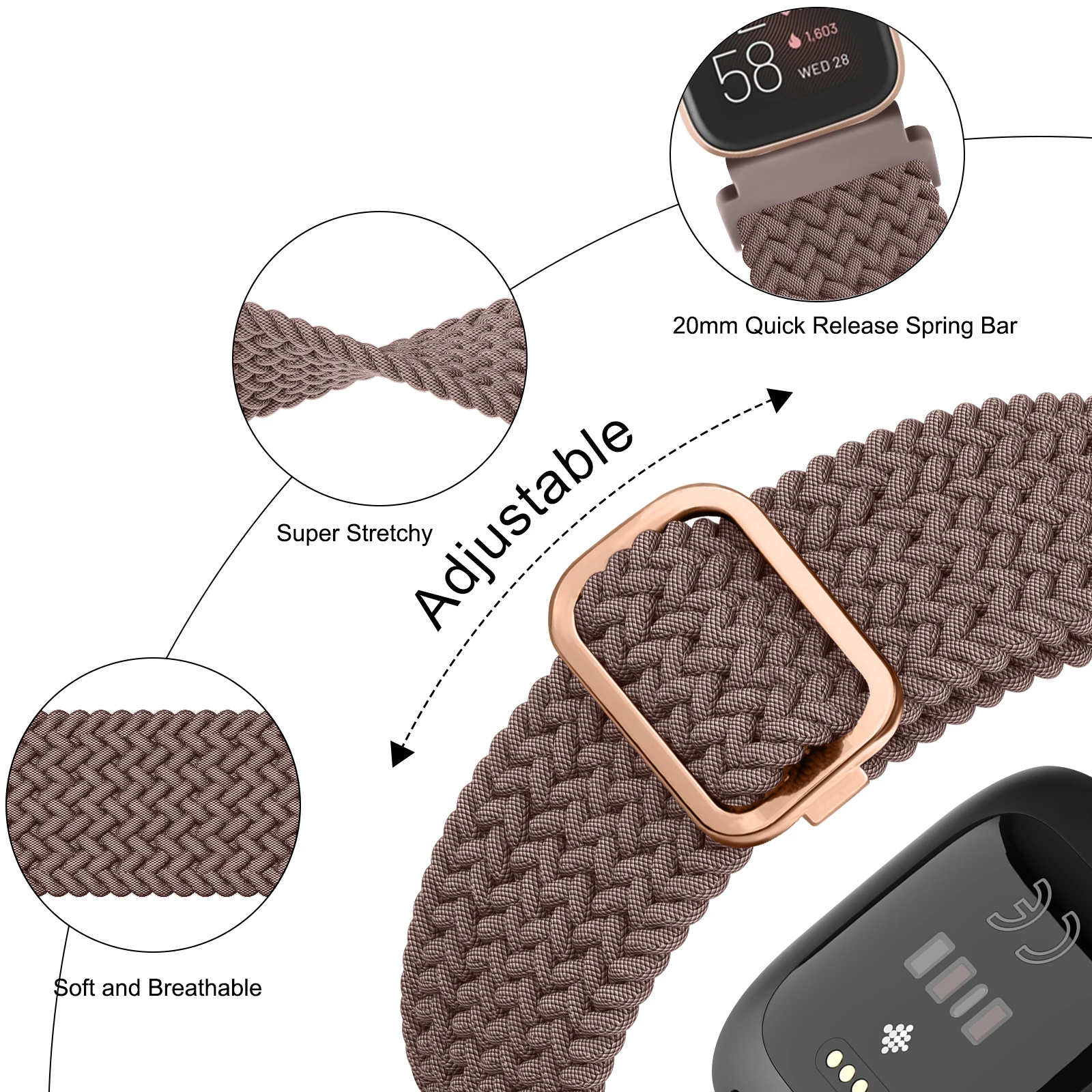 Elastic Trançado Loop Band para Fitbit Versa, Versa 1, Versa 2, Versa Lite Strap, Pulseira ajustável, Special Edition Band