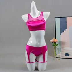 Manucure & P1-Vêtements de Pole Dance pour femmes, triangles courts et une ceinture imitant des bretelles, vêtements de fête sexy, satin rose chaud, 2022 plus récent