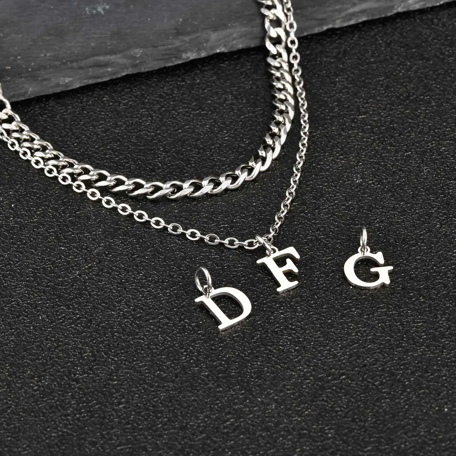 

Vnox A-Z Alphabet Pendant Necklaces with Cuban Link Chain 2pcs/Set, Stainless Steel Initial Letter Pendant Necklace for Men Boys