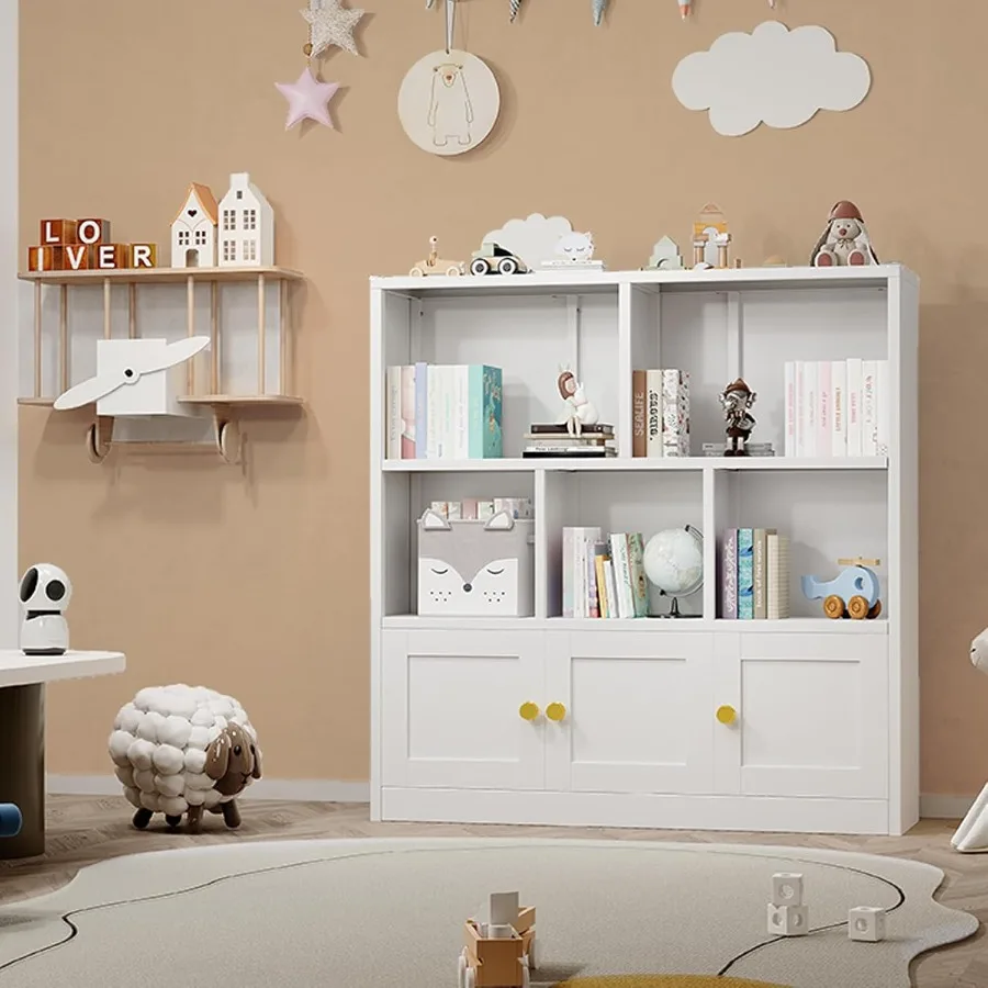 Multifunctionele vloerkist Boekenplank en speelgoedopbergorganisator met 3 kasten en 5 open vakken voor speelkamer en kinderkamer