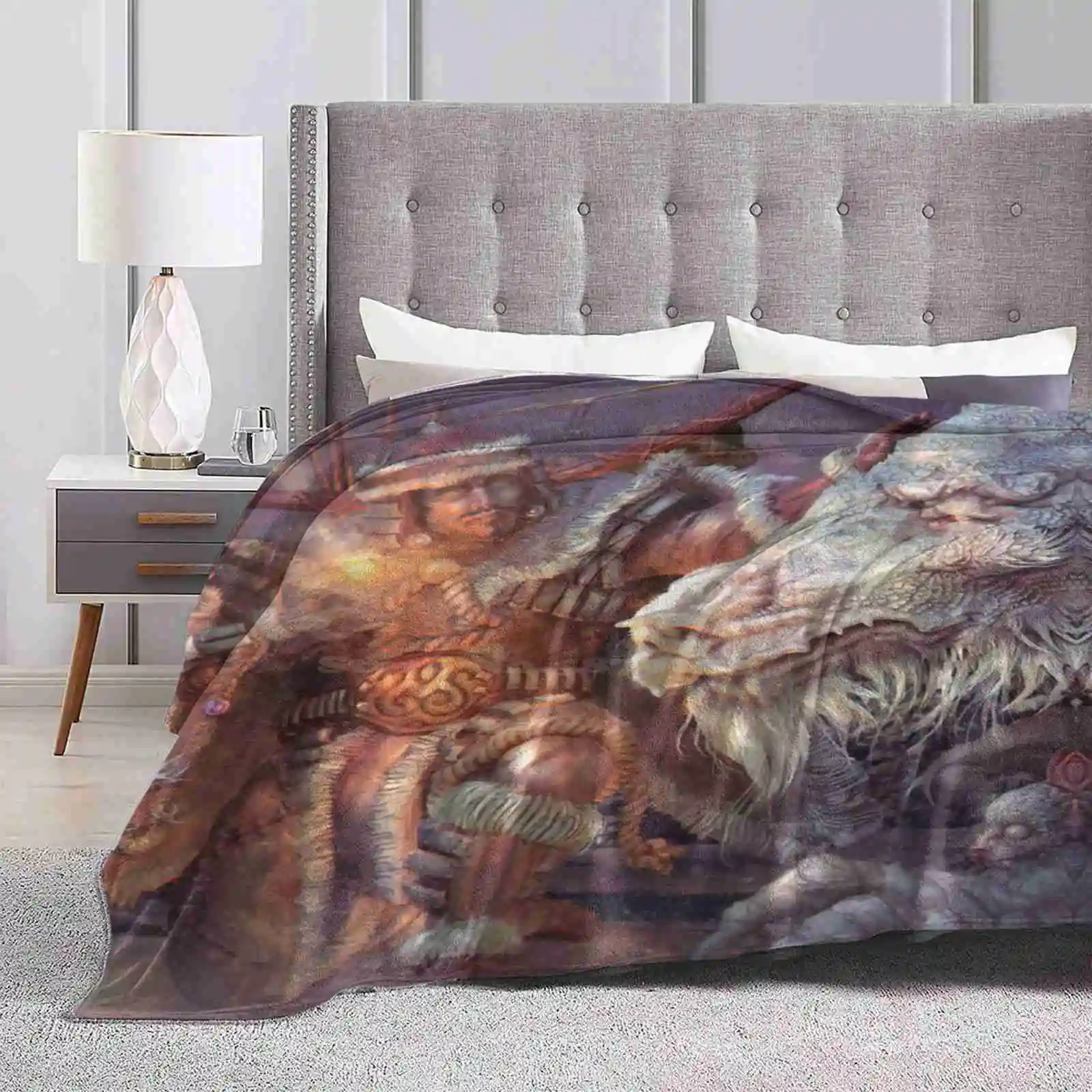 

Meeting The Elder Dragon New Print Novelty Fashion Soft Warm Blanket Fantasy Dragon Warm Light