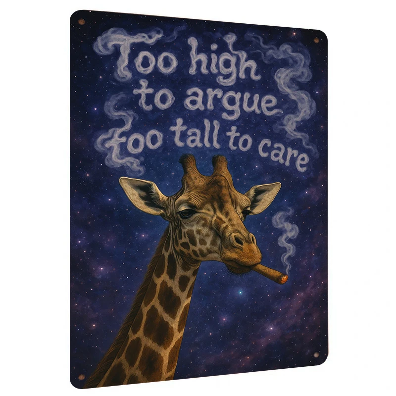 Giraffe Smoking Cigar Starry Sky Metal Wall Art Funny Animal Decor for Living Room Bedroom Unique Home Decoration