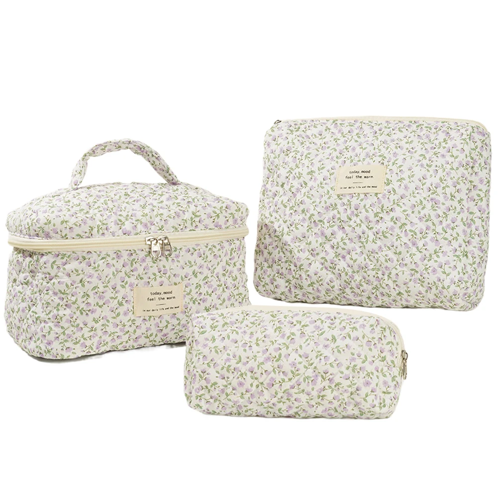 

Women Quilted Makeup Bag Makeup Storage Bag with Clutch Bag & Pen Case Aesthetic Cosmetic Bag Cotton Cute Toiletry Bag