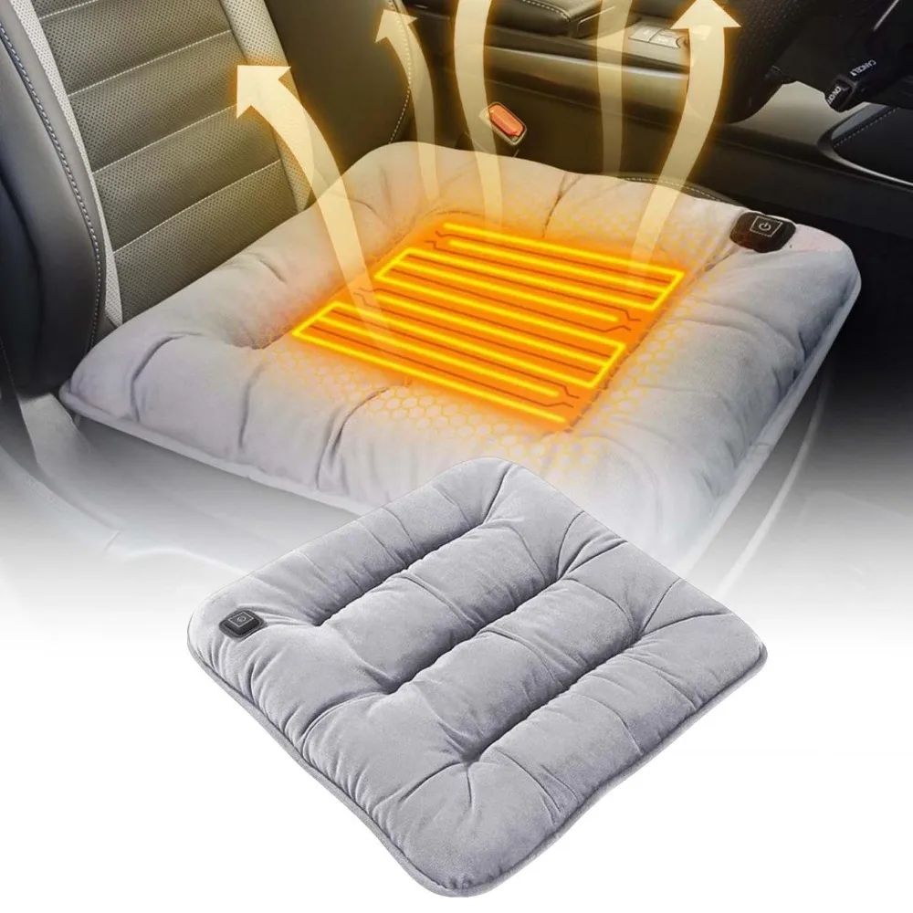 Winter Graphene Car Heating Cushion USB Electric Heating Cushion Intelligent Thermostat Heating Plush Seat Cushion 12V Anti-slip