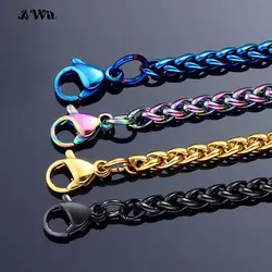 AWit 3MM-8MM STAINLESS STEEL TWIST LONG CHAIN NECKLACE FOR MEN Neck Punk Jewelry Pendant Accessories Male Chains