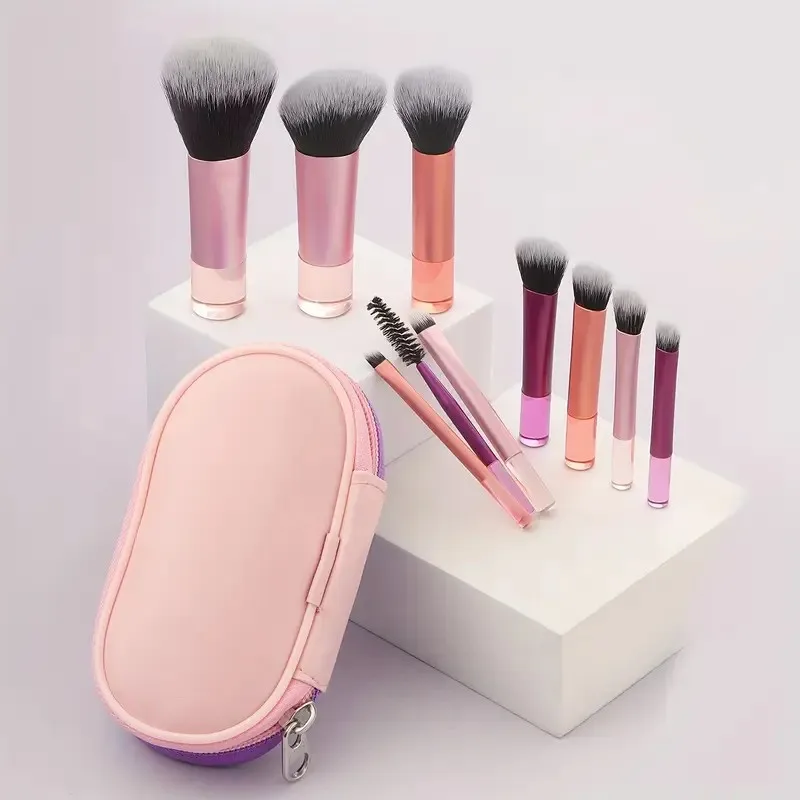 8-Piece Mini Makeup Brush Set with Pouch | Travel-Sized Cosmetic Brushes for Eyes & Face | Portable Beauty Tools with Storage
