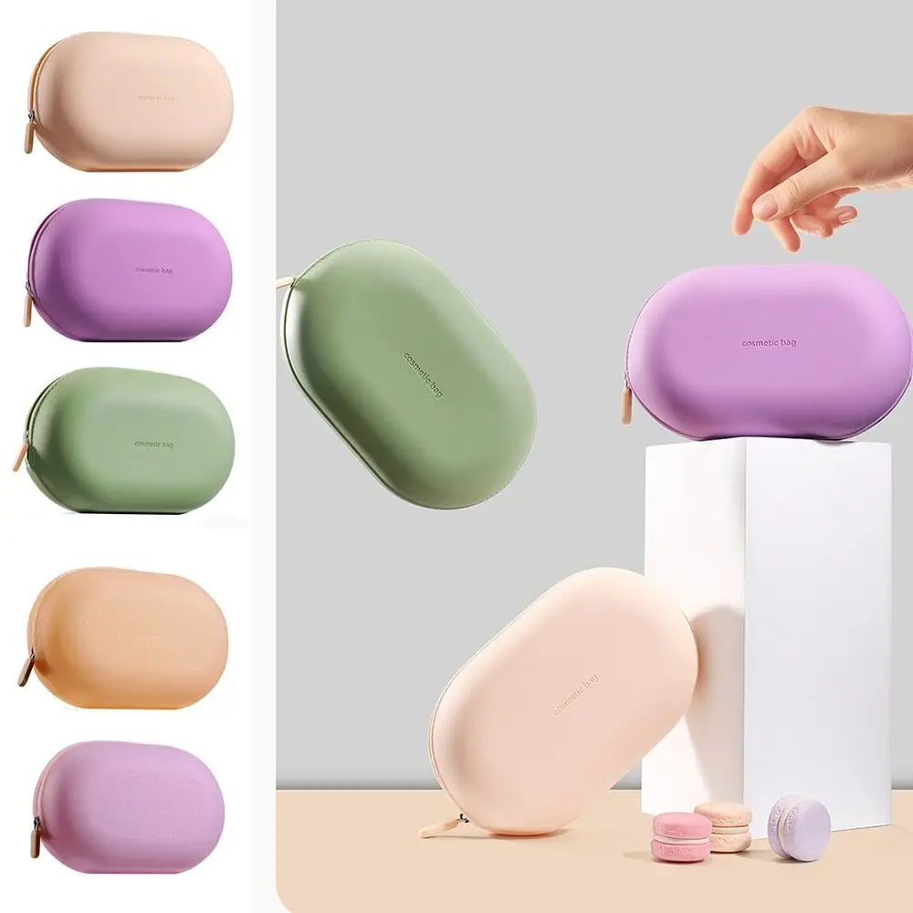 Large Capacity Silicone Cosmetic Bag Zipper Closure Waterproof Travel Storage Bag Space Saving Soft Makeup Pouch Small Item