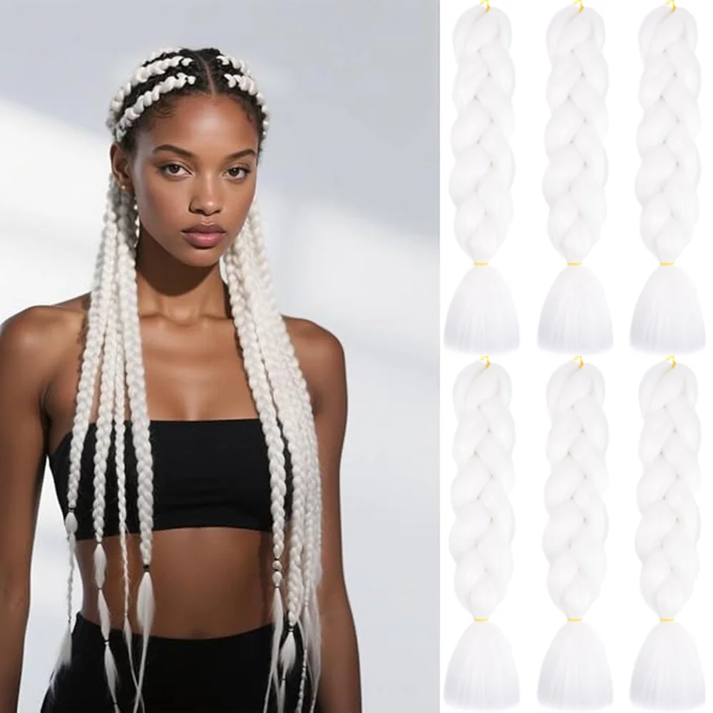 6 حزمة الوردي جامبو تجديل وصلات شعر 24 بوصة ارتفاع درجة الحرارة الألياف الاصطناعية وصلات شعر لصندوق الضفائر تجديل الشعر