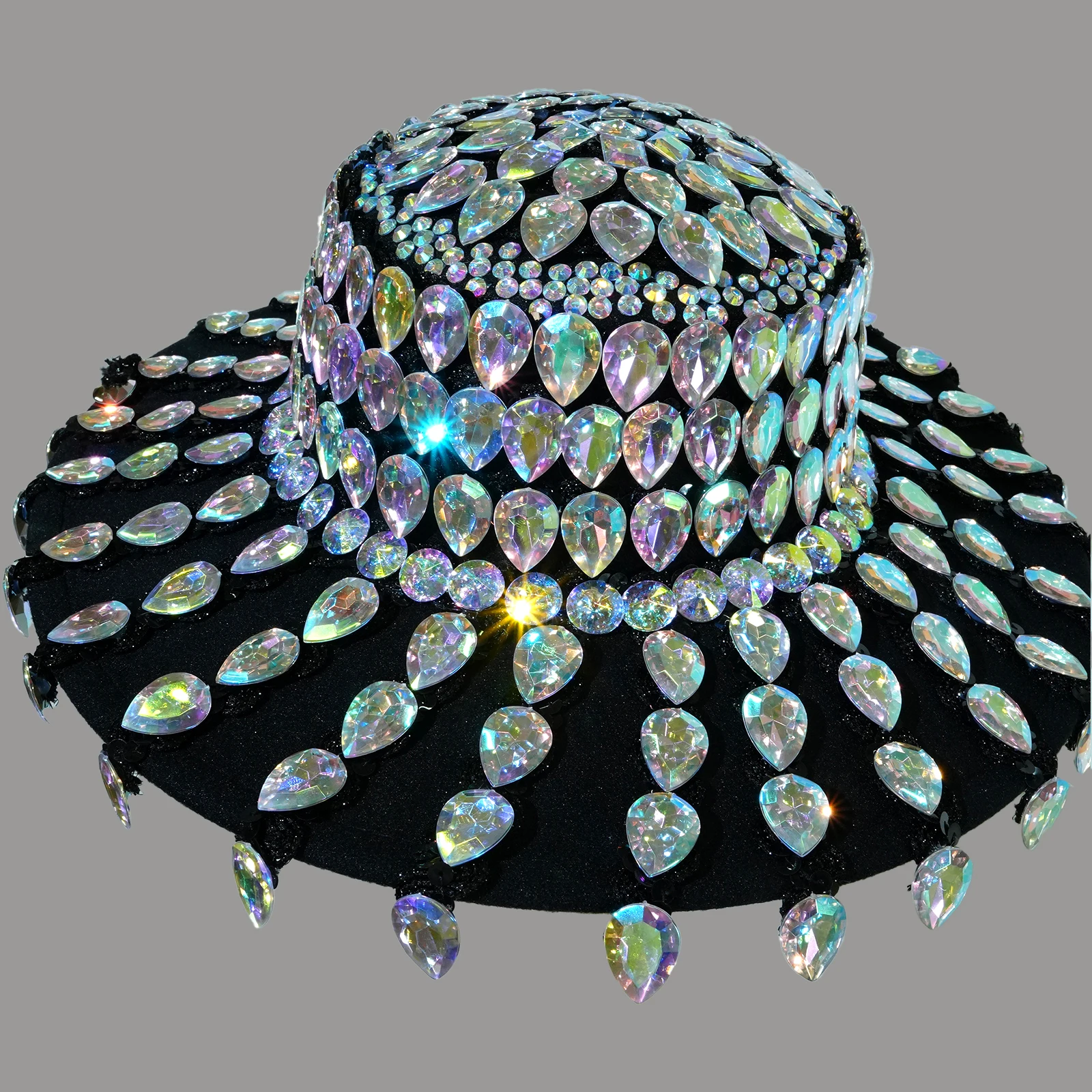 

Color Big rhinestones hat Black Hats Women fashion Party DS Prom Hat Dancer Singer Stage Accessories 9cm top hat performance