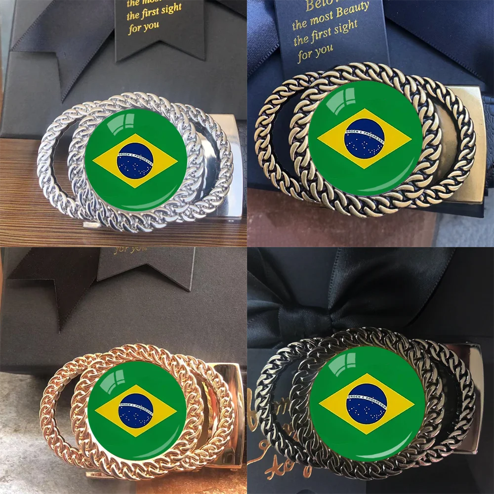 Brazil National Flag Pattern Automatic Ratchet Belt Buckle Fashion Personalized Waist Accessory Best Gift for Patriots