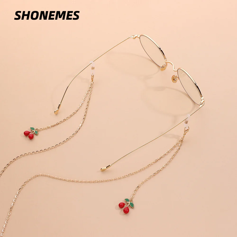 SHONEMES Cherry Glasses Chain Elegant Eyeglasses Mask Hanging Chains Stylish Sunglasses Accessories for Women