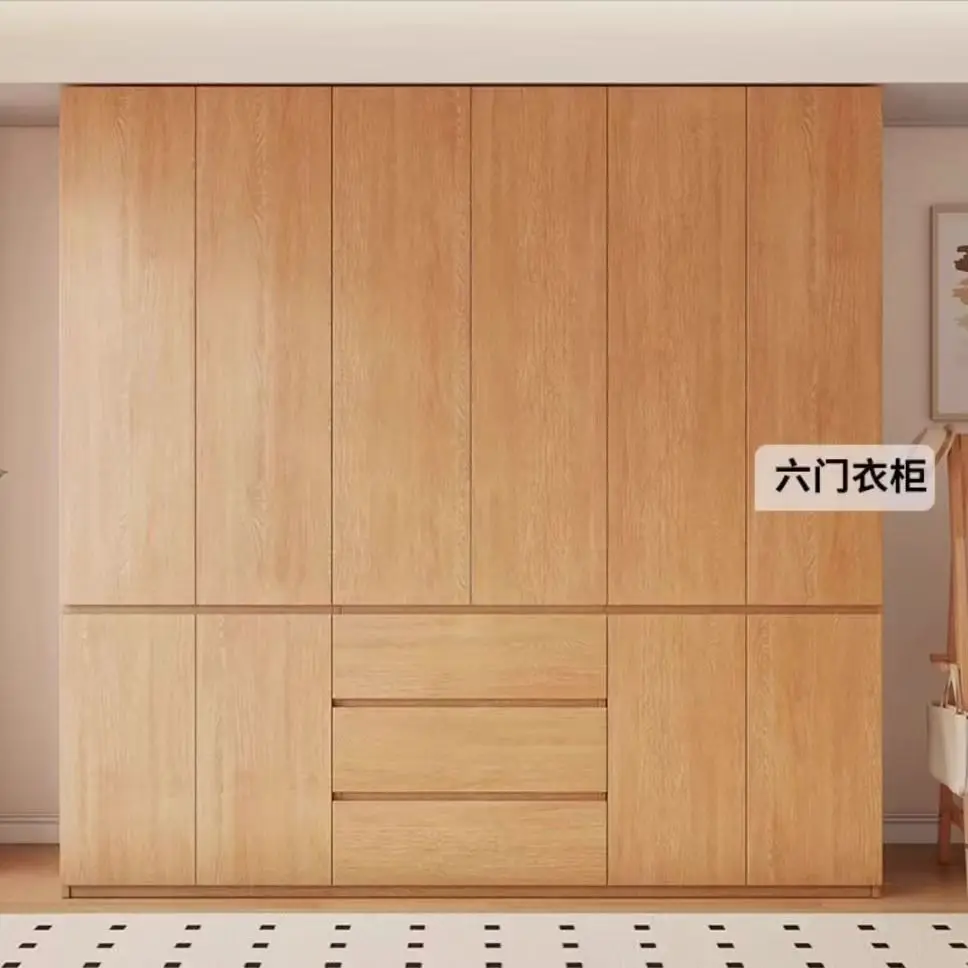 All solid wood ENF grade wardrobe household bedroom locker modern simple segmented handle-free wardrobe