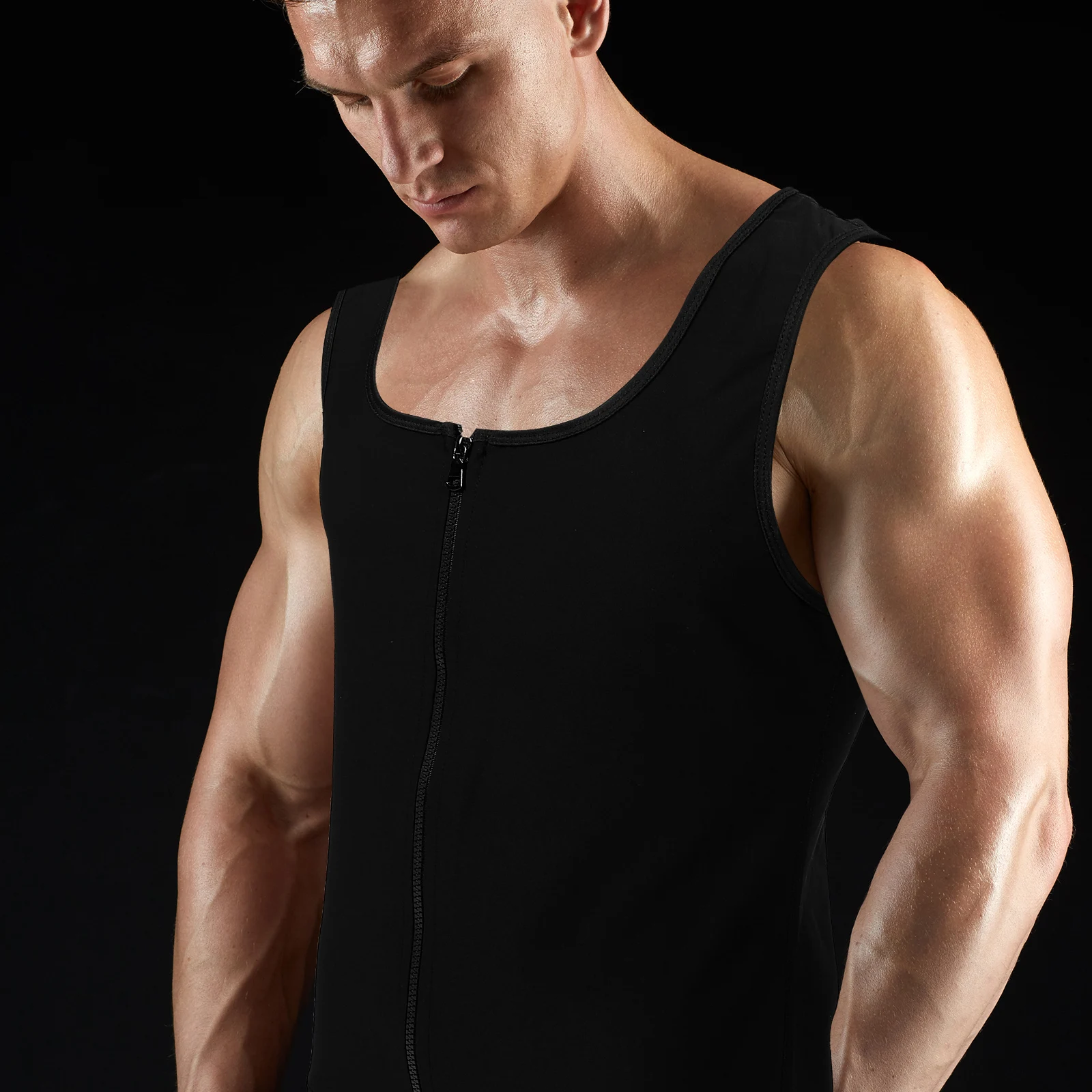

Male Zipper Designed Sweat For Gym Running Sports Workout Breathable Shaping Compression Vest For Yoga Fitness